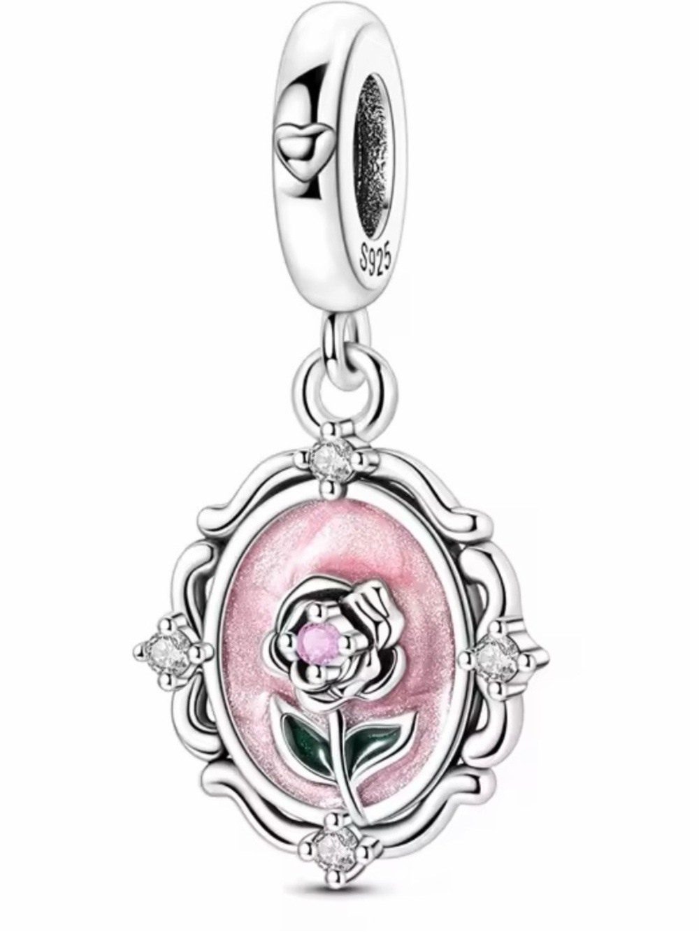 Pandora Sterling Silver Pink Floral Enamel Dangle Charm